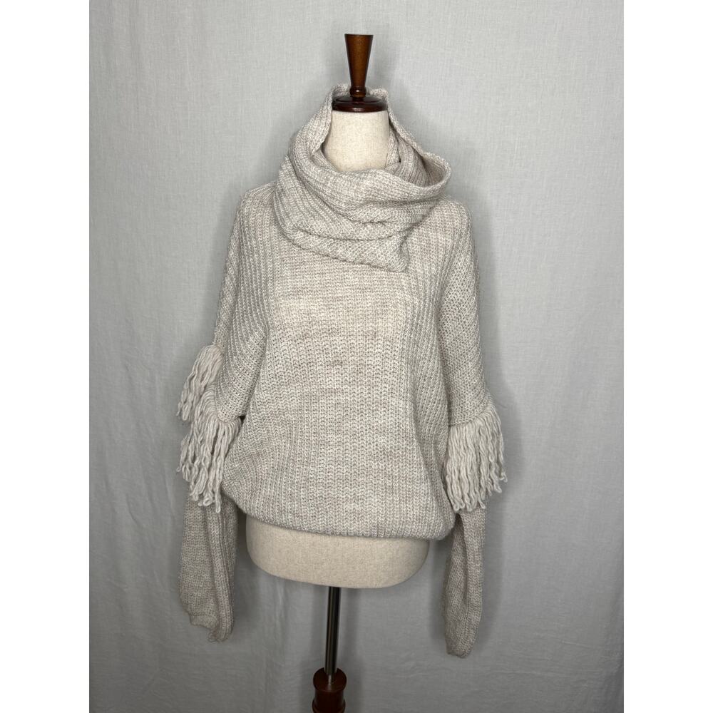 Maison Pholya Anthropologie Alpaca Blend Fringe Cowl Neck Sweater Oversized 
M/L
